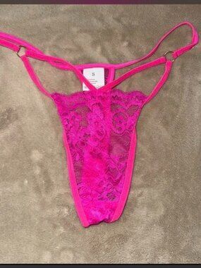 Sexy hot pink sheer lace thong, size S/M